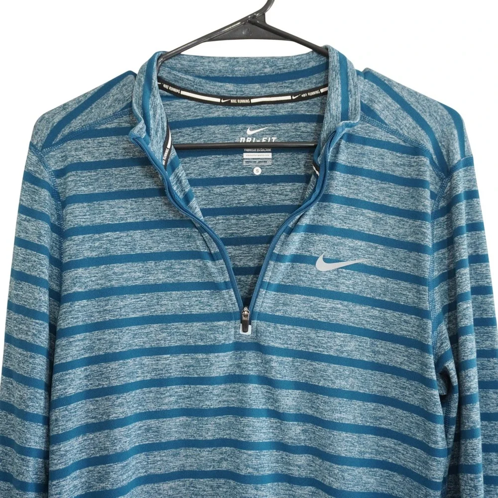 Nike‎ Running Mens Size Small Dri-FIT Blue Striped Quarter Zip Pullover